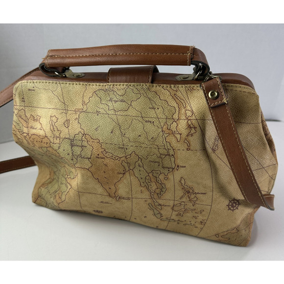 The Columbus Collection By Bagoda Vtg Map Print Travel Luggage Satchel Gladstone - Picture 15 of 16